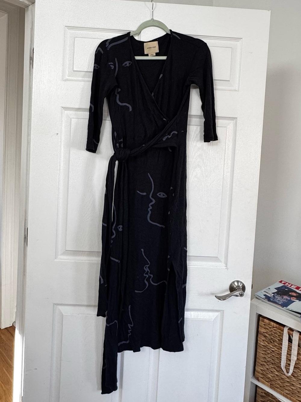 Paloma Wool Navy Wrap Midi Dress with Lavender Line Faces - Picture 8 of 8
